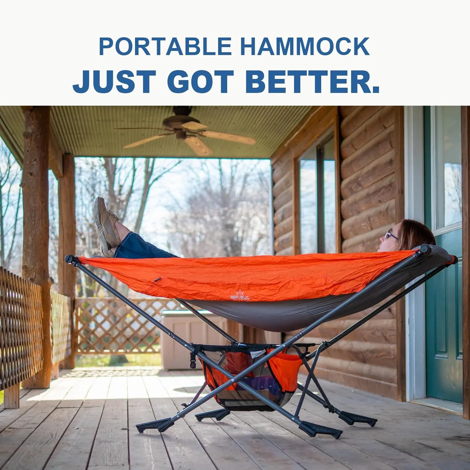 Portable Hammock with Stand, World's Best Mock ONE® Hammock, Compact Folding Framed Hammock w/Adjustable Sunshade Canopy for Indoor, Outdoor, Park, Backpacking, Camping, Hiking, Travel, Beach- Orange