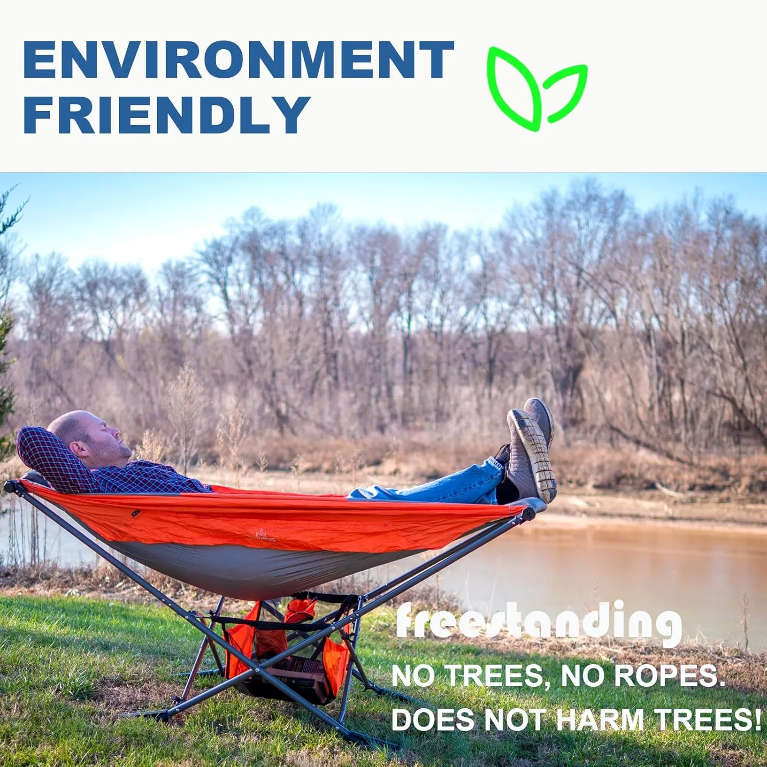 Portable Hammock with Stand, World's Best Mock ONE® Hammock, Compact Folding Framed Hammock w/Adjustable Sunshade Canopy for Indoor, Outdoor, Park, Backpacking, Camping, Hiking, Travel, Beach- Orange