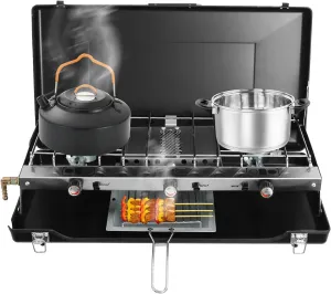 Portable Propane Butane Gas Tabletop Cooking Stove - 3-Burner for Camping, Barbecues, Parties, Picnics