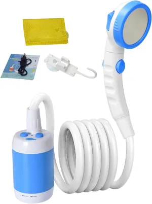 Portable Shower 1 Set IPX7 Waterproof Camping Shower 5000mAh Pressurized Camp 2 Level 3 Mode Detachable Washable Outdoor, Blue Portable Head Outdoor Camp