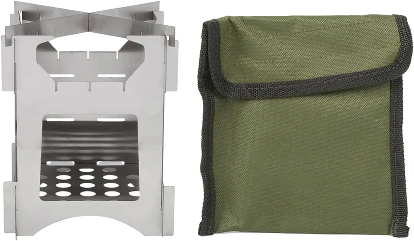 Portable Stainless Steel Folding Wood Burning Stove Mini Cooker for Outdoor Camping Travel Hiking Picnic
