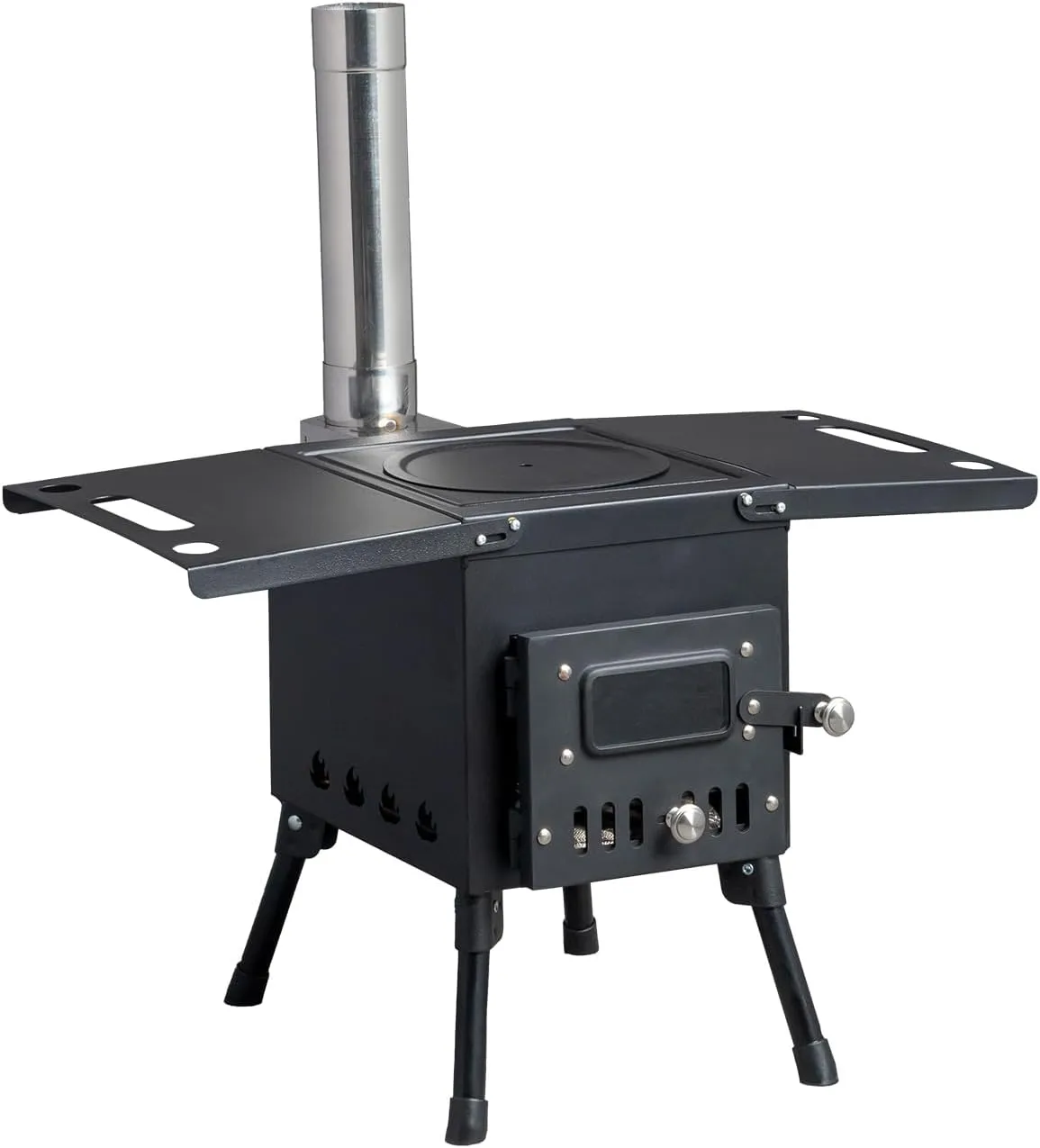 Portable Wood Burning Camping Stove - Includes Chimney Pipes and Spark Arrestor for Tent Heating and Cooking
