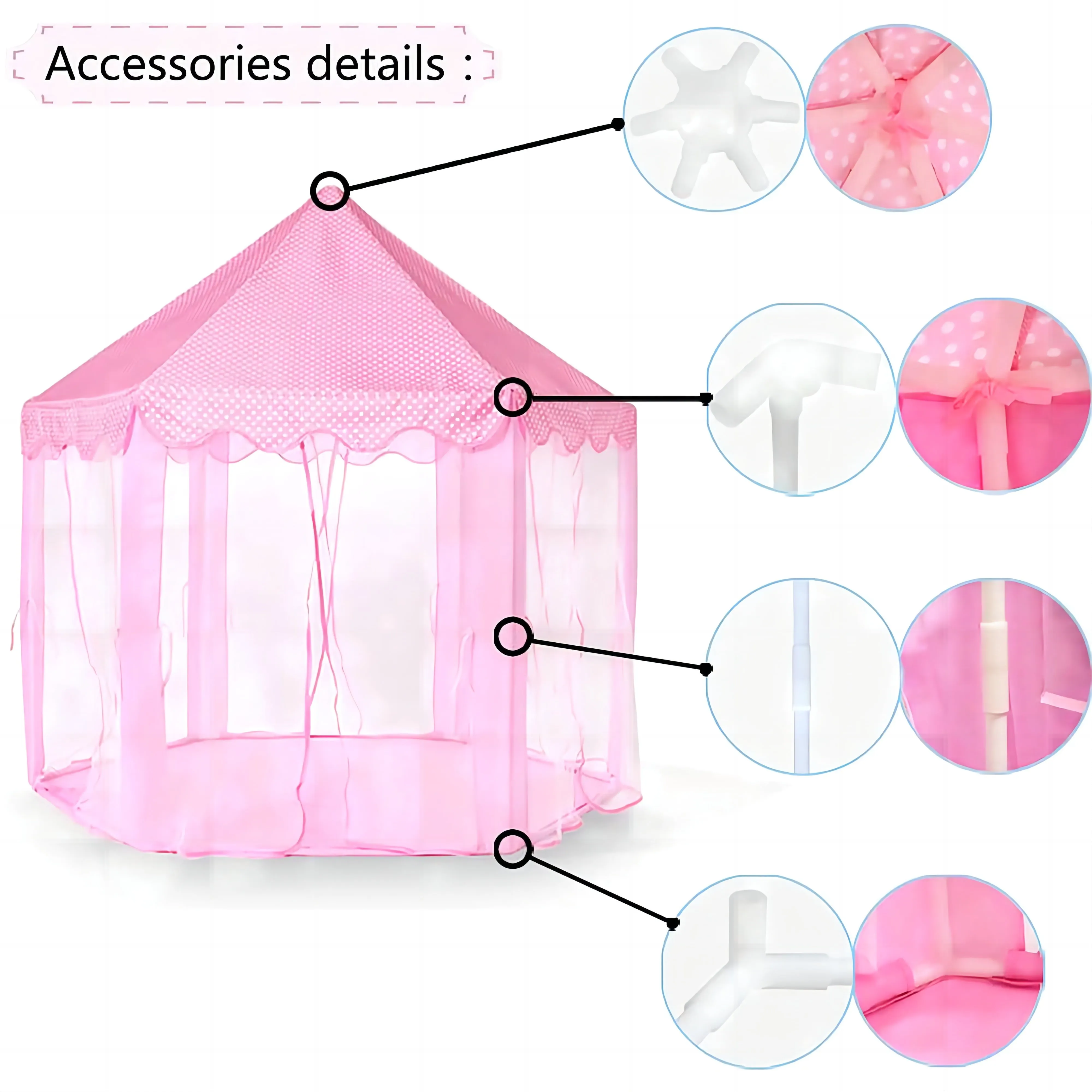 Princess Castle Play Tents for Girls with LED Star Lights,Large Size 55" x 53" Pink Hexagon Playhouses Kids Toys for Children or Toddlers Indoor or Outdoor Games