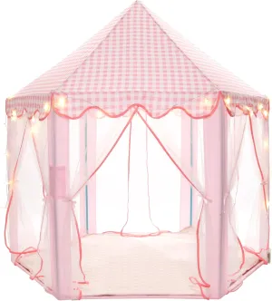 Princess Play Tent, Large Playhouse Castle Play Tent with Mat, Star String Toy, Indoor and Outdoor Games, for Children, Kids, Girls, Pink Plaid, 53" x 53" x 51", Pink