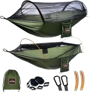 Professional Camping Hammock with Mosquito Net, Lightweight Portable Double Hammock with Two 10 FT Hammock Tree Straps, 230T Nylon Hammock for Camping, Hiking, Yard, Backpacking