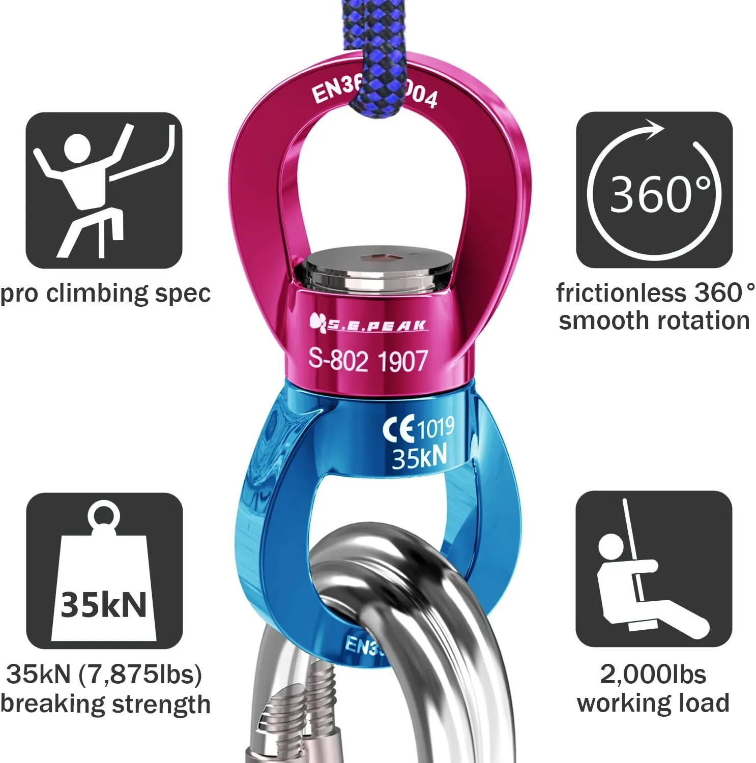 PROND Swing Swivel 35kN Safest Rotational Device, Swing Spinner, Carabiner Swivel, Climbing Rope Swivels for Children’s Web Tree Swing Setting, Aerial Dance, Hanging Hammock