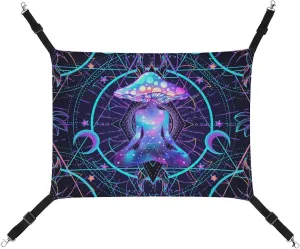 Psychedelic Magic Mushrooms Cat Hanging Hammock Soft Breathable Pet Cage Dog Hammock with Adjustable Straps and Metal Hooks