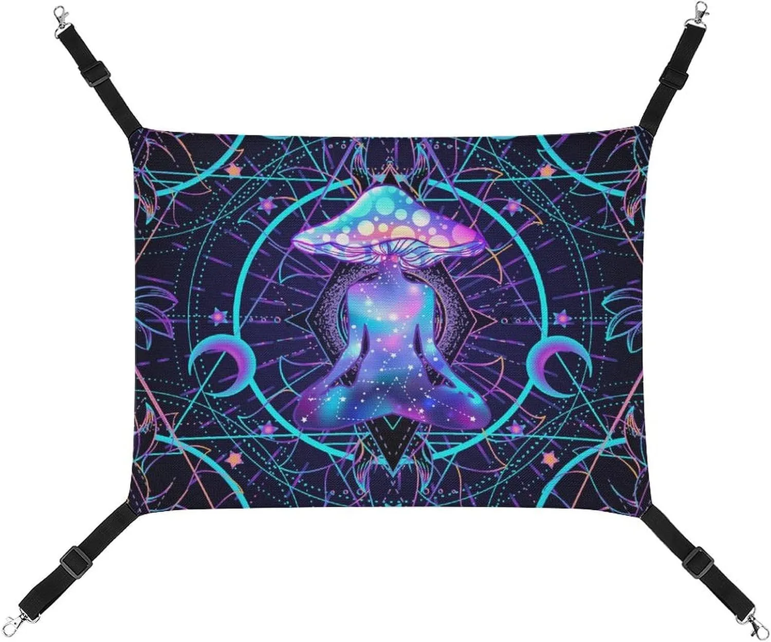 Psychedelic Magic Mushrooms Cat Hanging Hammock Soft Breathable Pet Cage Dog Hammock with Adjustable Straps and Metal Hooks