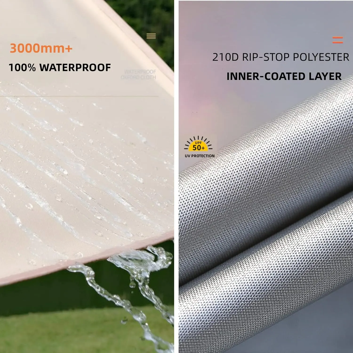 Puraville 10x10 ft Rectangle Lightweight Camping Tarps, Portable Waterproof Hammock Rain Fly Tent Tarp for Camping Backpacking, Khaki