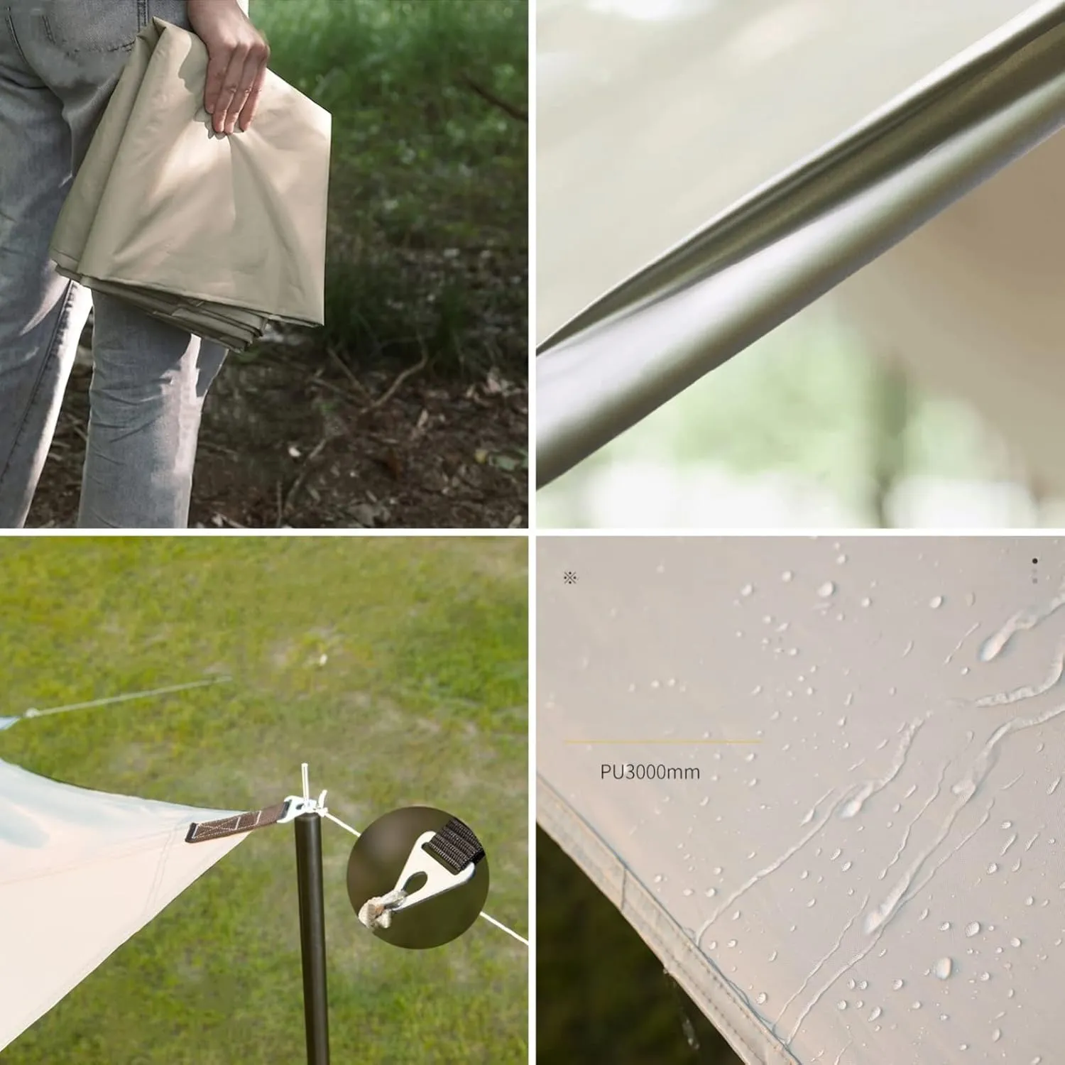Puraville 10x10 ft Rectangle Lightweight Camping Tarps, Portable Waterproof Hammock Rain Fly Tent Tarp for Camping Backpacking, Khaki