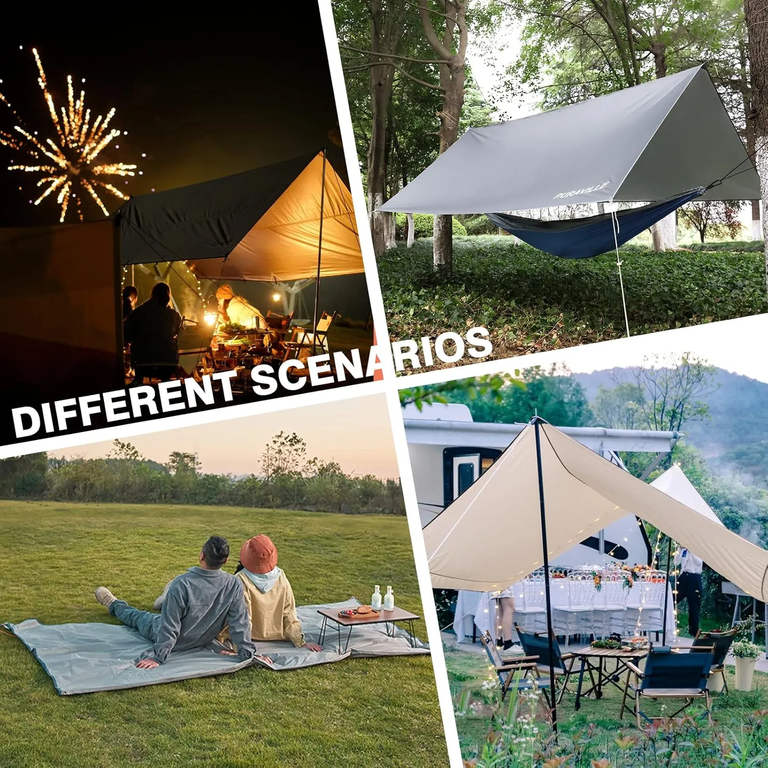 Puraville 10x10 ft Rectangle Lightweight Camping Tarps, Portable Waterproof Hammock Rain Fly Tent Tarp for Camping Backpacking, Khaki