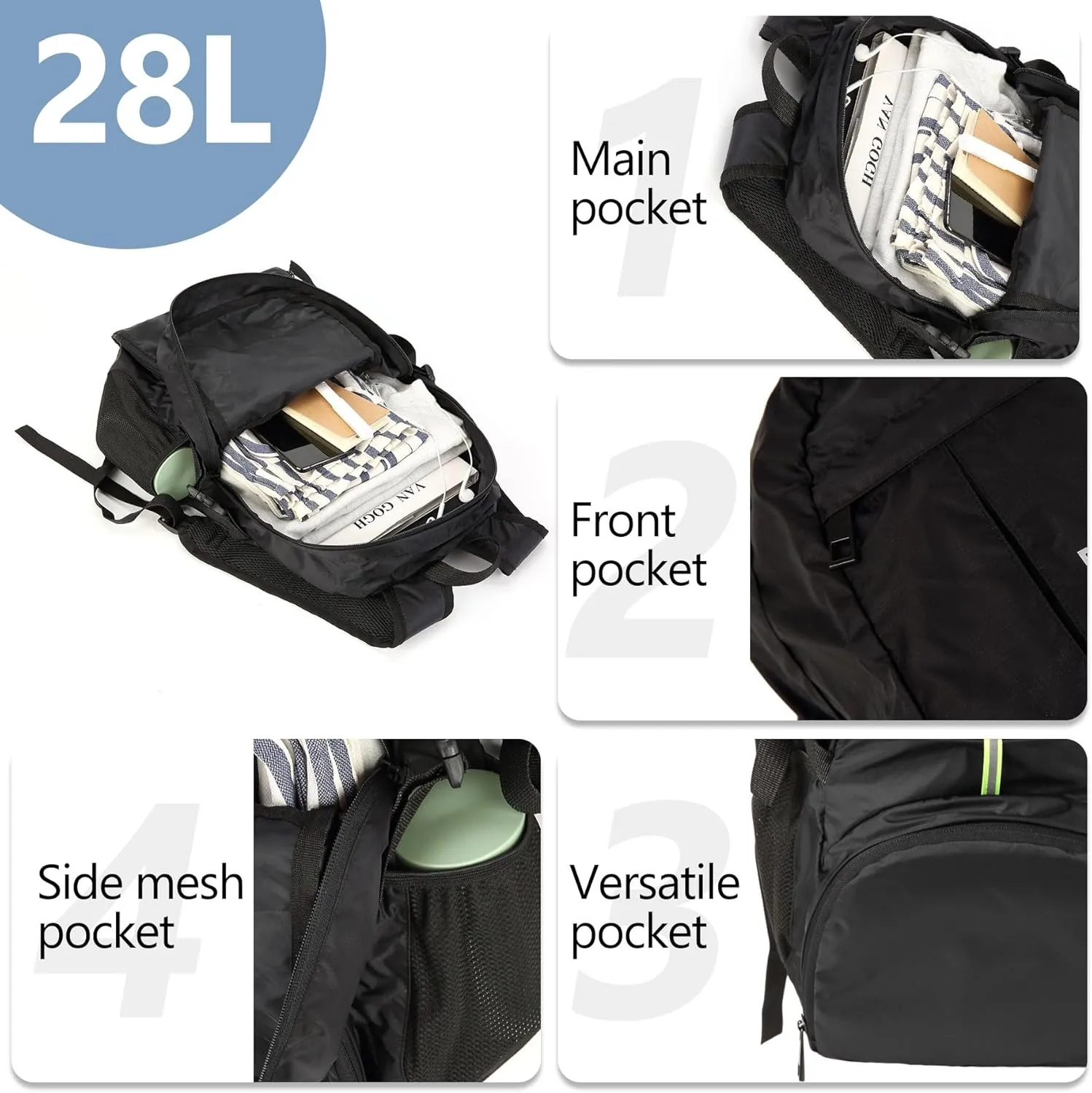 PUREMSX Packable Backpack, Unisex Lightweight Water Resistant Foldable Daypack for Travel Hiking Outdoor, Navy