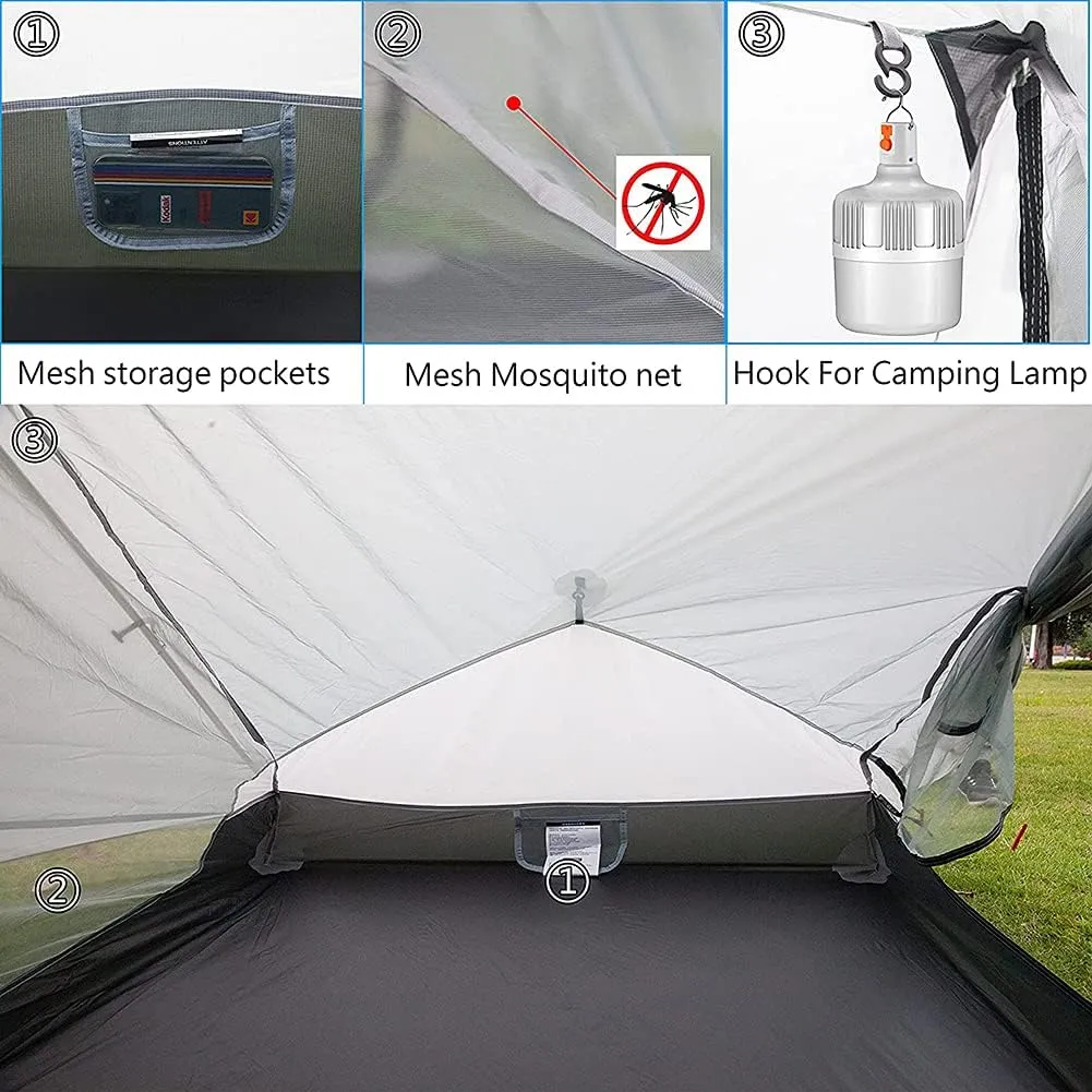 Pyramid Tent Ultralight Outdoor Camping Tent, 1 Person / 2 Person Backpack Double Layer Tent Ideal for Camping, Backpacking and Hiking