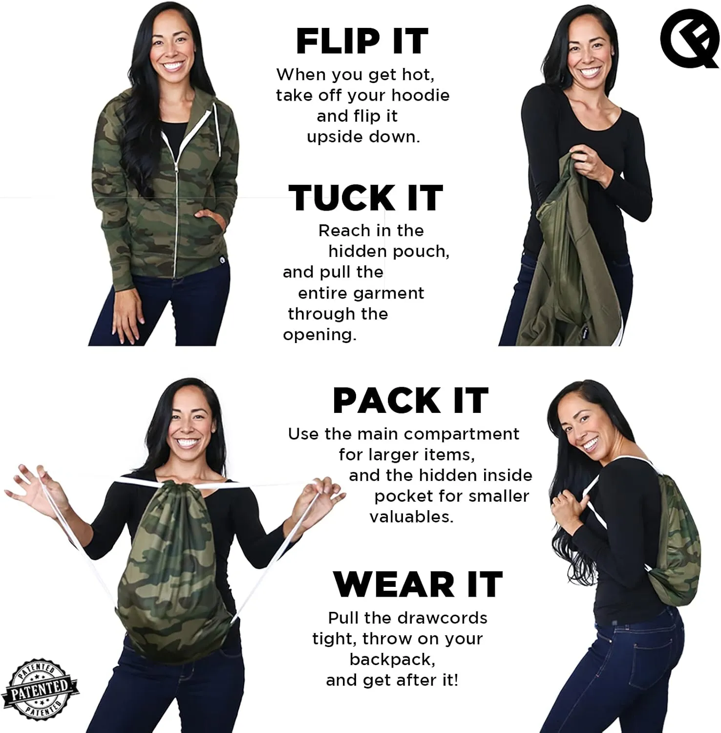 Quikflip 2-in-1 Reversible Backpack Hoodie (As Seen on SHARK TANK) Unisex Full-Zip Hero Hoodie Lite
