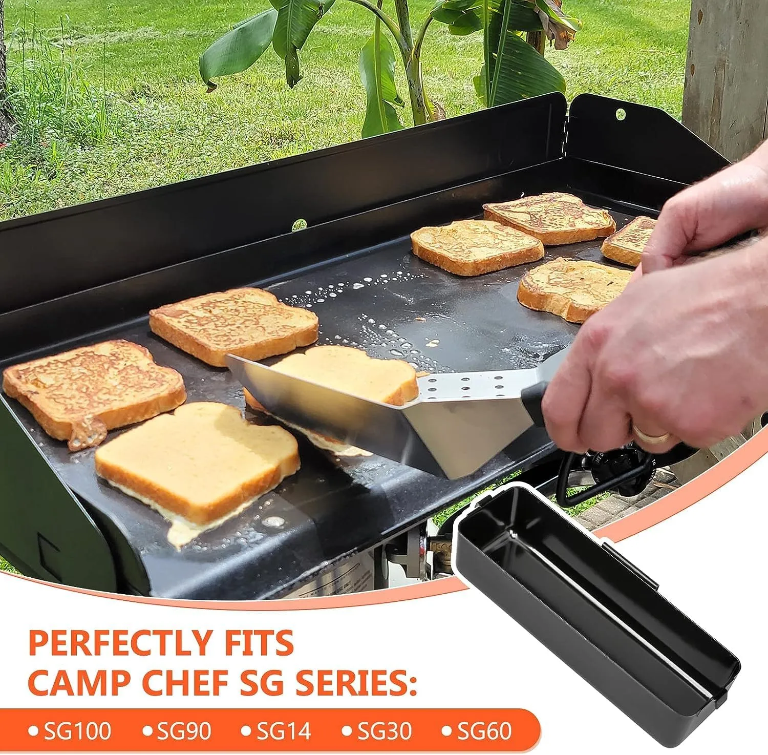 QuliMetal Grease Catcher for Camp Chef Griddles - Fits Models SG100, SG90, SG14, SG30, SG60, FTG600, FTG900, FTG475 Portable Grill Griddles, Grease Cup Collection Pan, with 15Pack Aluminum Foil Liners