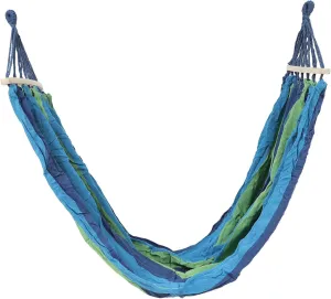 Rainbow Canvas Hammock Portable Double Person Sleeping Bed with Rollover Wooden Stick for Camping Travel and Outdoor Activities Blue