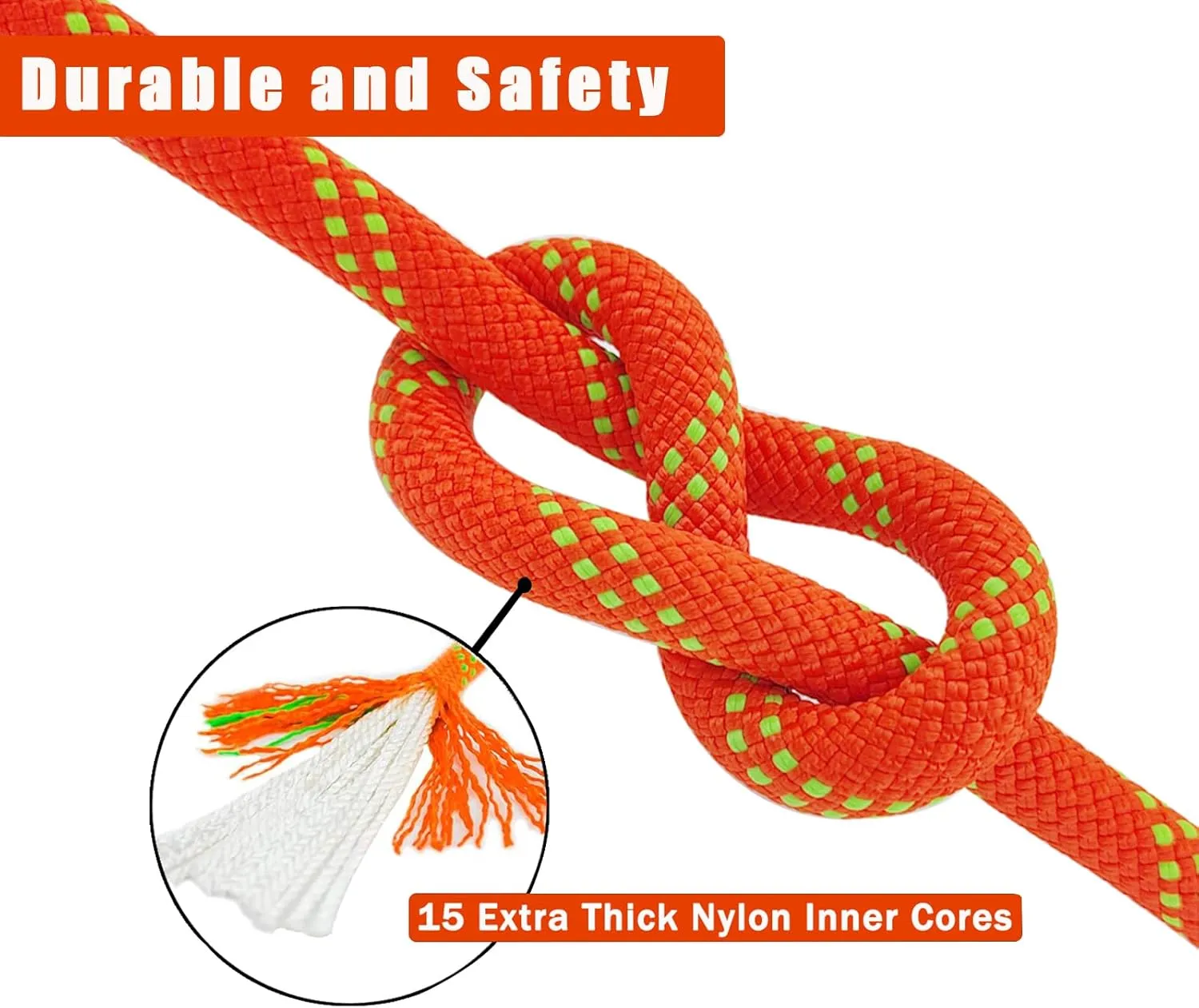 Ratifc Static Rope Rock Climbing Rope 100FT Rappelling Rope for Mountain Tree Climbing, Rock Climbing,Hauling, Rescue, Climbing Equipment, Orange