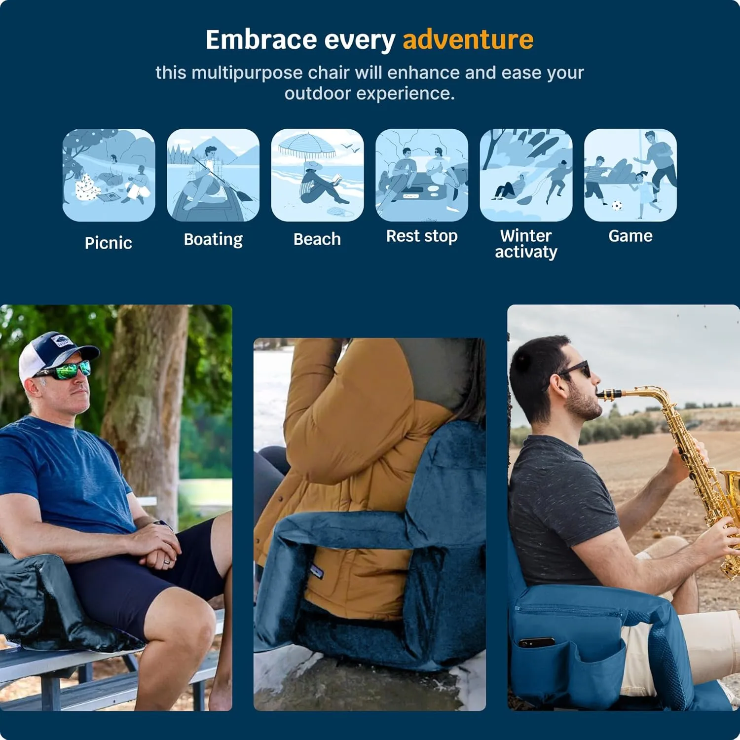 Reclining Stadium Seats for Bleachers with Back Support – Wide Bleacher Chair Cushion, Armrests, Large Pockets, and Multiple Safety Features – Best Stadium Seat Chairs for Camping, Kayak Backs & More