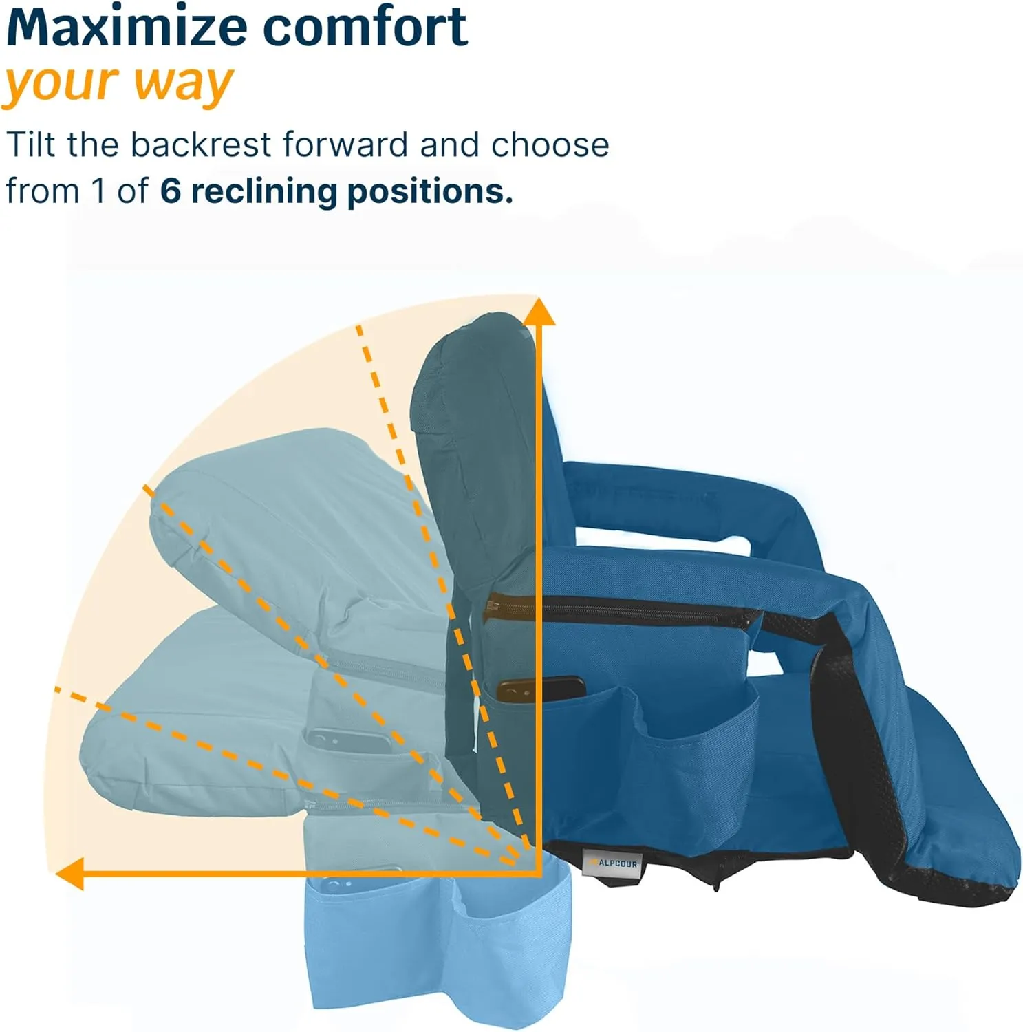 Reclining Stadium Seats for Bleachers with Back Support – Wide Bleacher Chair Cushion, Armrests, Large Pockets, and Multiple Safety Features – Best Stadium Seat Chairs for Camping, Kayak Backs & More