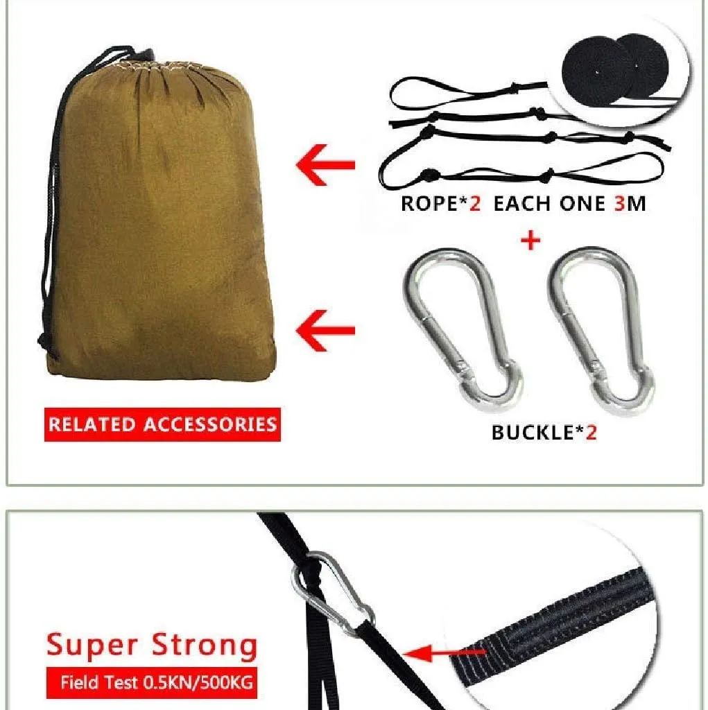 Recreation Single Double Hammock Adult Outdoor Backpacking Travel Survival Hunting Sleeping Bed Portable with 2 Straps 2 Carabiner Gifts for Hikers