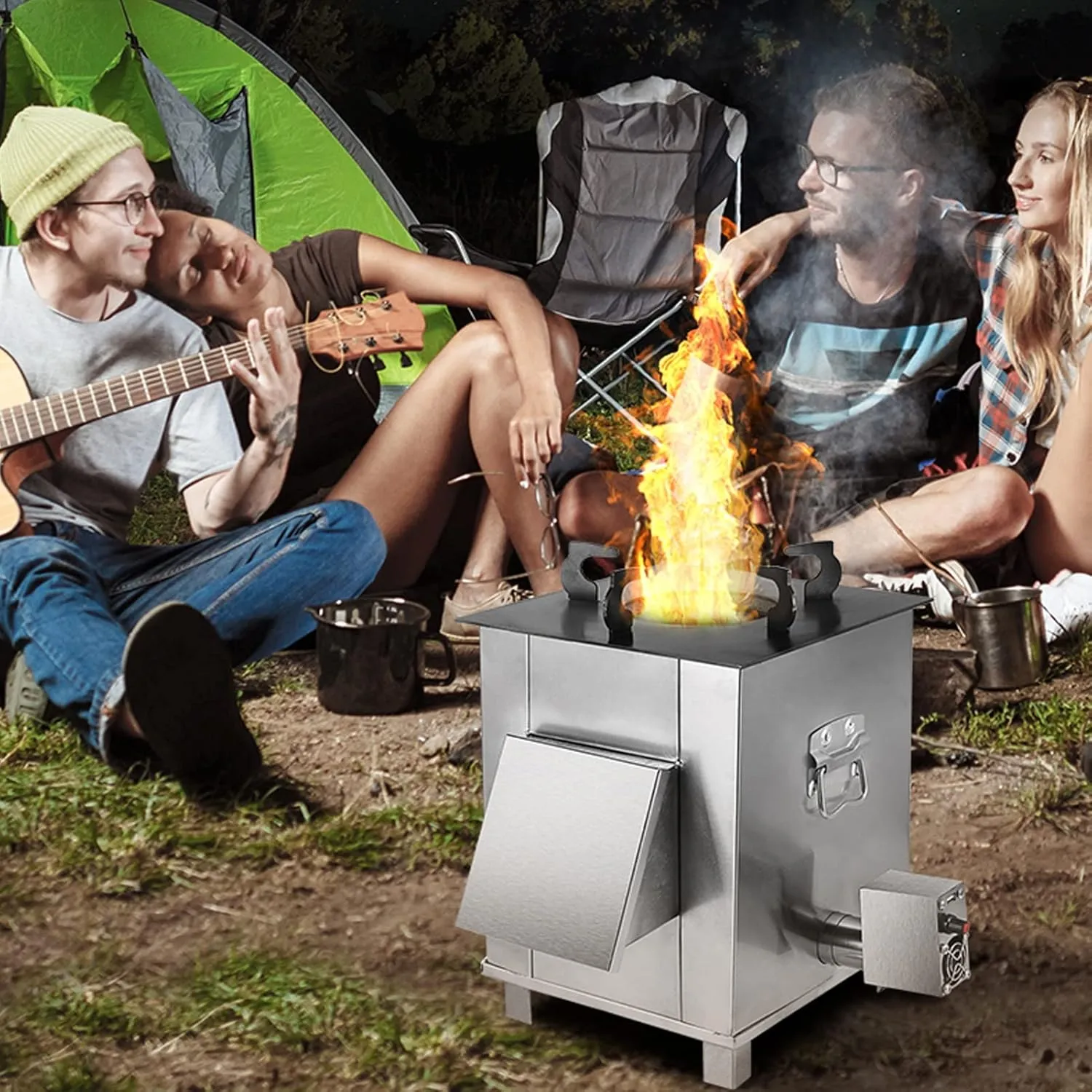 Rectangle Wood Stove Portable, Outdoor Wood Burning Camping Stove, 304 Stainless Steel Tent Stove, Multifunctional for Winter Heating, Cooking, Picnic (Color : A)