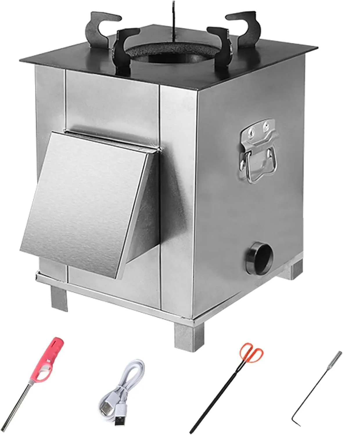 Rectangle Wood Stove Portable, Outdoor Wood Burning Camping Stove, 304 Stainless Steel Tent Stove, Multifunctional for Winter Heating, Cooking, Picnic (Color : A)