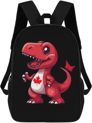 Red Dinosaur Canada Flag Laptop Backpack for Men Women 17 Inch Shoulder Bag Travel Daypack