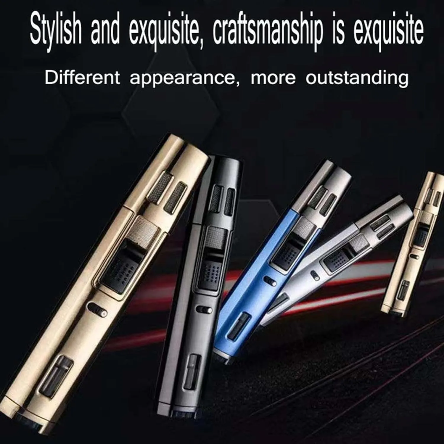 Refillable Butane Torch Lighter Adjustable Dual Flame Visual Fuel Window Lighter for Outdoor Use(Black)