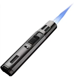 Refillable Butane Torch Lighter Adjustable Dual Flame Visual Fuel Window Lighter for Outdoor Use(Black)