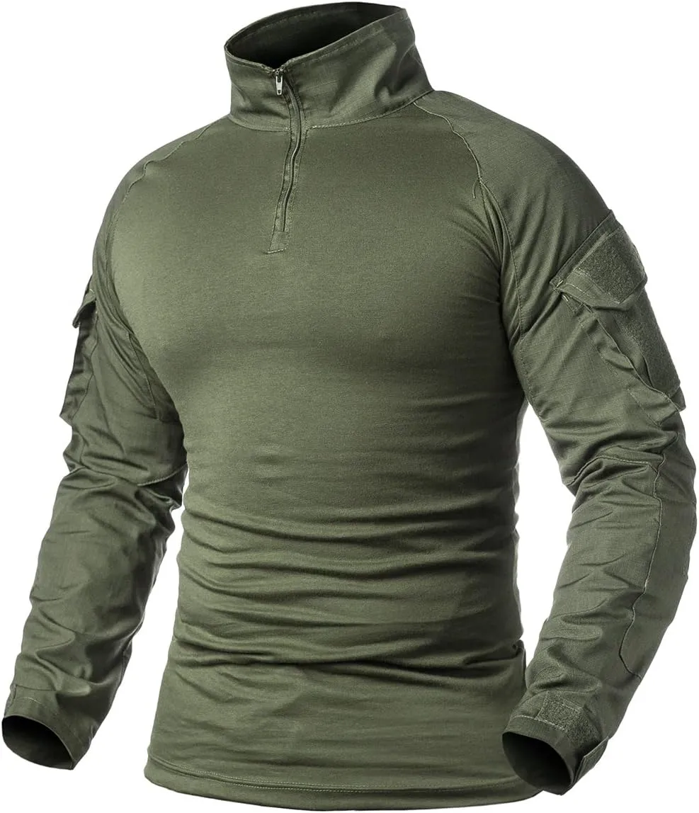 ReFire Gear Men's Military Tactical Army Combat Long Sleeve Shirt Slim Fit Camo T-Shirt with 1/4 Zipper