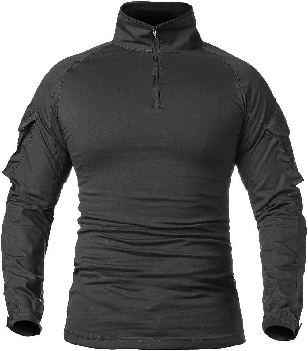 ReFire Gear Men's Military Tactical Army Combat Long Sleeve Shirt Slim Fit Camo T-Shirt with 1/4 Zipper
