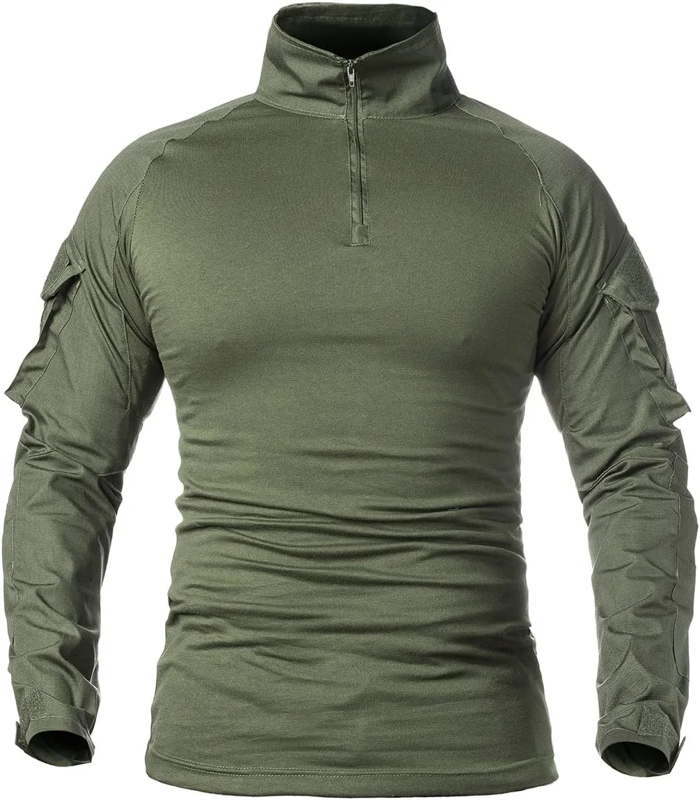 ReFire Gear Men's Military Tactical Army Combat Long Sleeve Shirt Slim Fit Camo T-Shirt with 1/4 Zipper