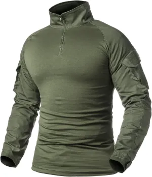 ReFire Gear Men's Military Tactical Army Combat Long Sleeve Shirt Slim Fit Camo T-Shirt with 1/4 Zipper