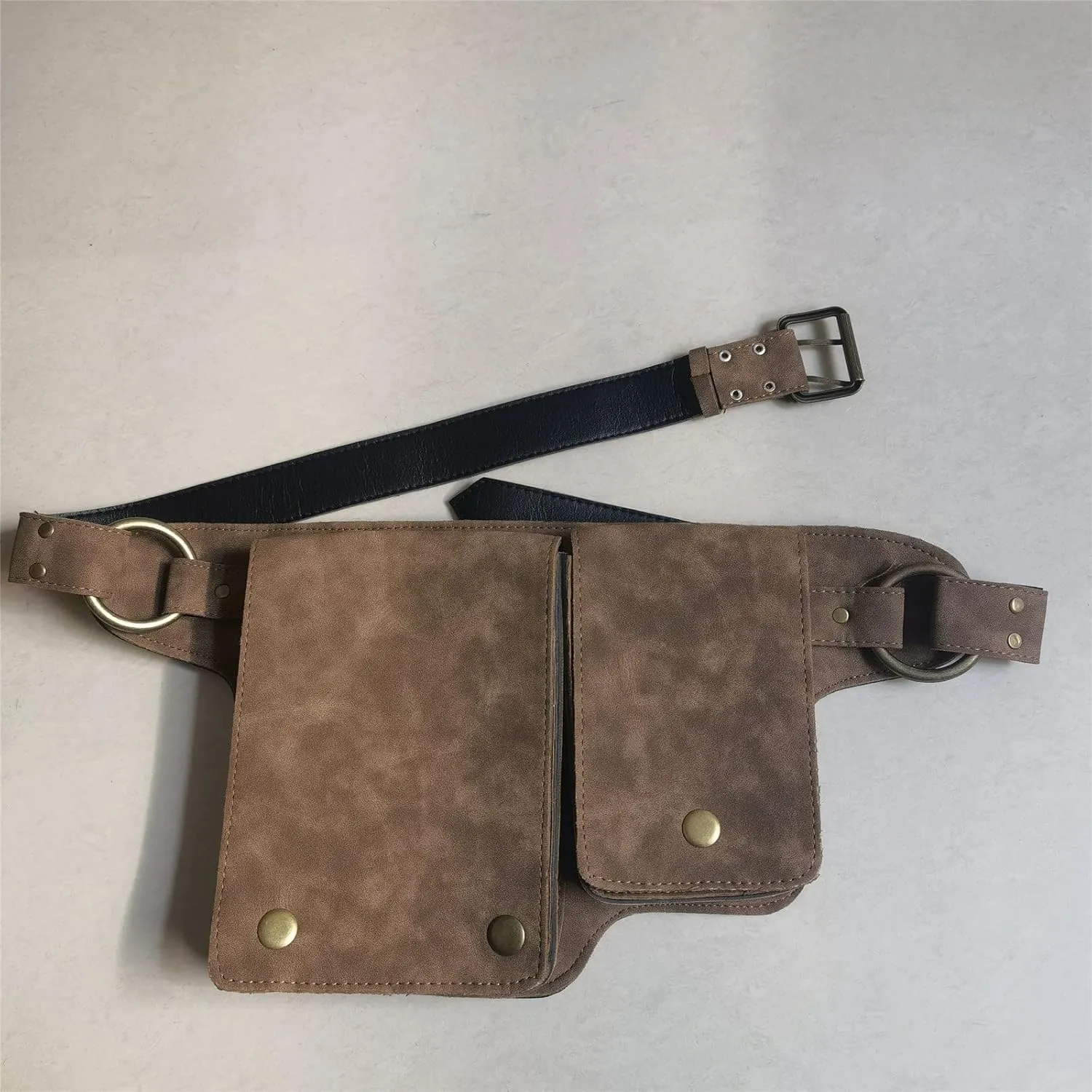 Resnan Leather Waist Pack Drop Leg Bag Unisex Belt Multi-Purpose Outdoor Sports Tactical Cycling Riding Hiking Camping Pouch (Khaki)