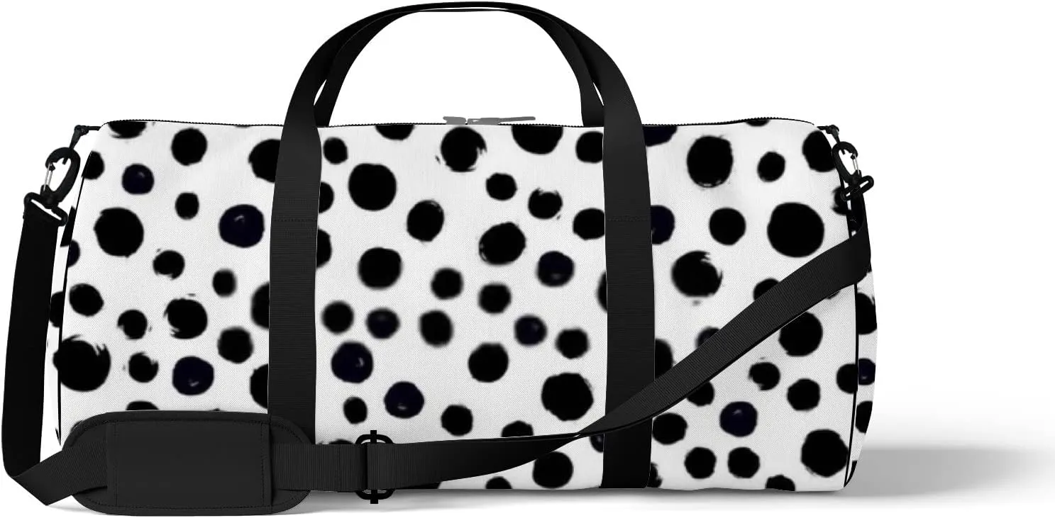 Retro Black and White Unusual Dots Pattern Sports Bag Tote Bag Waterproof Gym Bag with Shoulder Strap Zipper 2 Side Pockets for Men and Women, Travel and Storage Shoulder Bag.