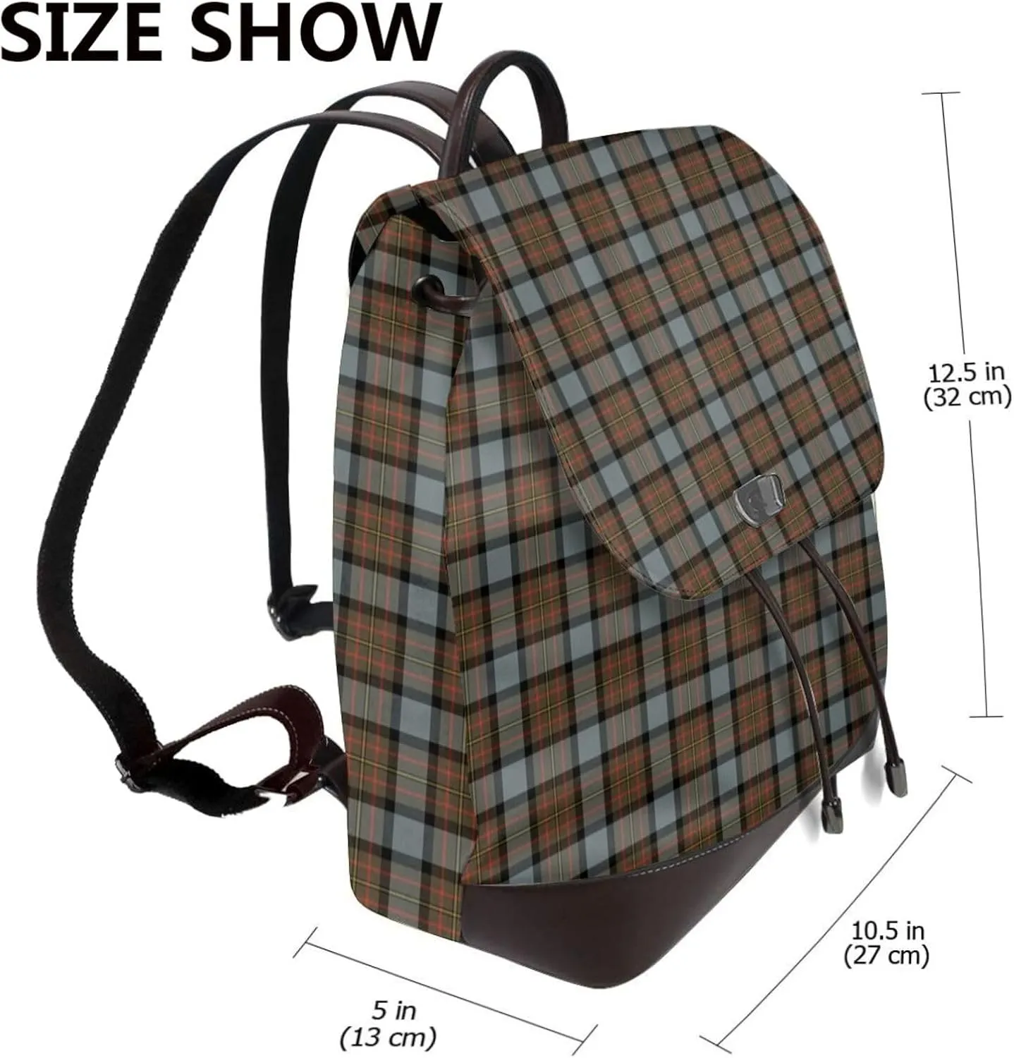 Retro Leather Shoulder Bag MacLaren Weathered Tartan Backpack Practical Daypack Purse for Women Ladies
