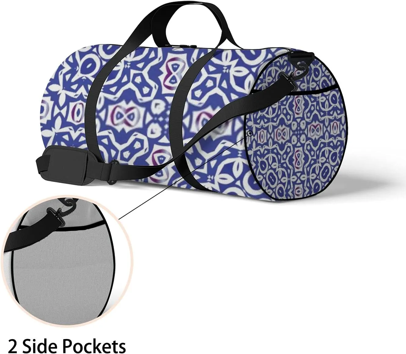 Retro Navy Blue Oriental Ornament Pattern Sports Bag Tote Bag Waterproof Gym Bag with Shoulder Strap Zipper 2 Side Pockets for Men and Women, Travel and Storage Shoulder Bag.