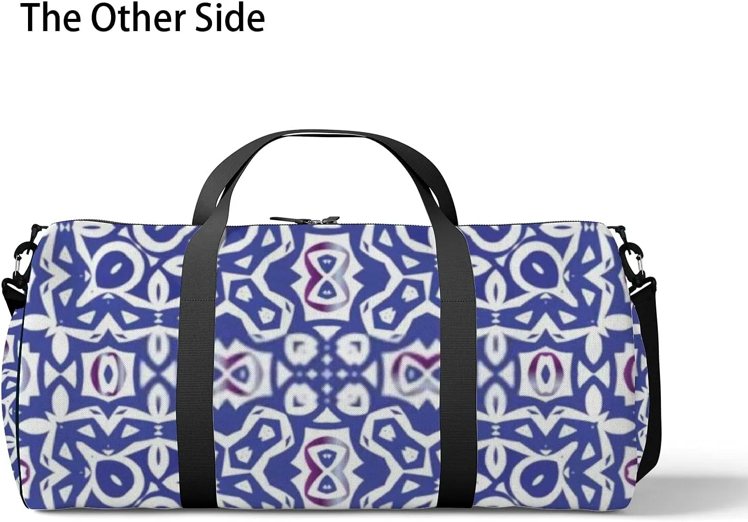 Retro Navy Blue Oriental Ornament Pattern Sports Bag Tote Bag Waterproof Gym Bag with Shoulder Strap Zipper 2 Side Pockets for Men and Women, Travel and Storage Shoulder Bag.