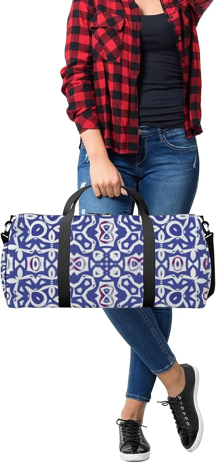 Retro Navy Blue Oriental Ornament Pattern Sports Bag Tote Bag Waterproof Gym Bag with Shoulder Strap Zipper 2 Side Pockets for Men and Women, Travel and Storage Shoulder Bag.