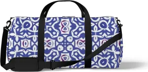 Retro Navy Blue Oriental Ornament Pattern Sports Bag Tote Bag Waterproof Gym Bag with Shoulder Strap Zipper 2 Side Pockets for Men and Women, Travel and Storage Shoulder Bag.