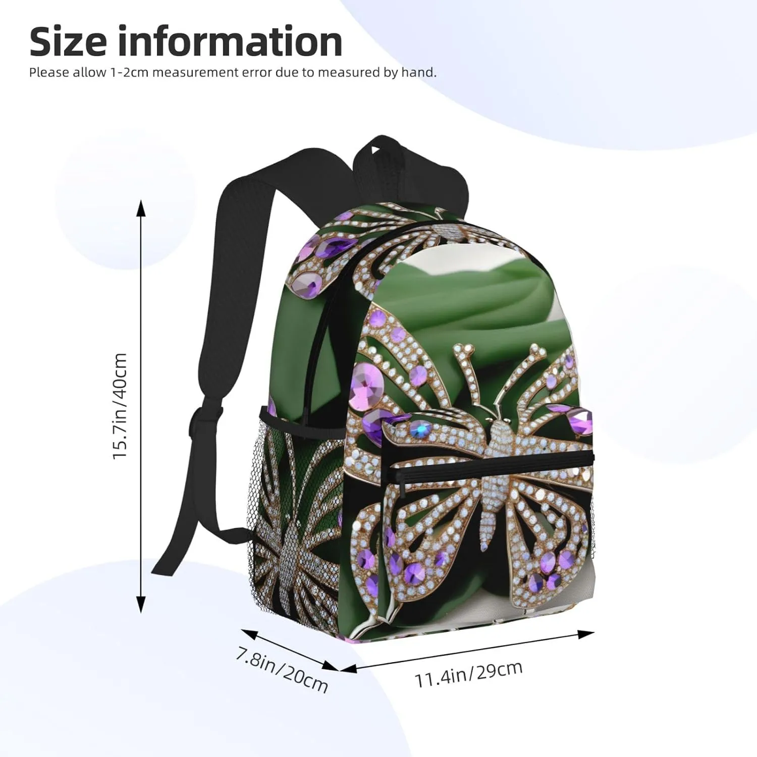 Rhinestone Butterfly Print Backpack For Women Men, Laptop Bookbag,Lightweight Casual Travel Daypack