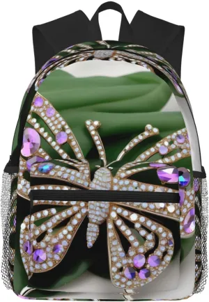 Rhinestone Butterfly Print Backpack For Women Men, Laptop Bookbag,Lightweight Casual Travel Daypack