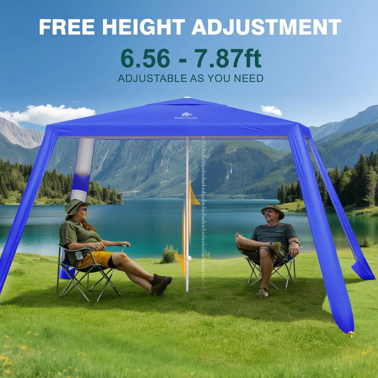 Rhino Valley Beach Cabana with Cup Holder, 8 * 8FT Foldable Beach Tent UPF50  Protection, Windproof Stable Beach Canopy Easy Setup, Portable Beach Cabana Tent Camping with Family, Indigo