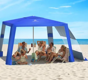 Rhino Valley Beach Cabana with Cup Holder, 8 * 8FT Foldable Beach Tent UPF50  Protection, Windproof Stable Beach Canopy Easy Setup, Portable Beach Cabana Tent Camping with Family, Indigo