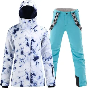 RIUIYELE Women's Ski Suit Windproof Waterproof Snowboard Colorful Printed Ski Jacket and Pants Set