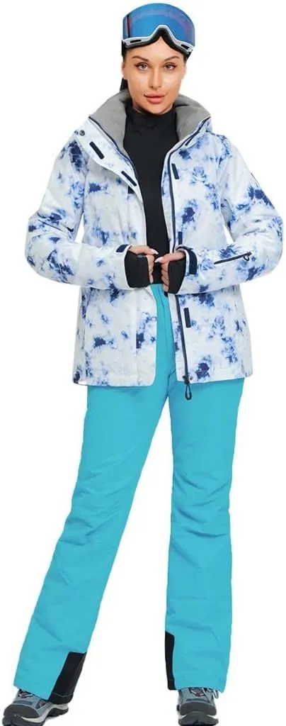 RIUIYELE Women's Ski Suit Windproof Waterproof Snowboard Colorful Printed Ski Jacket and Pants Set