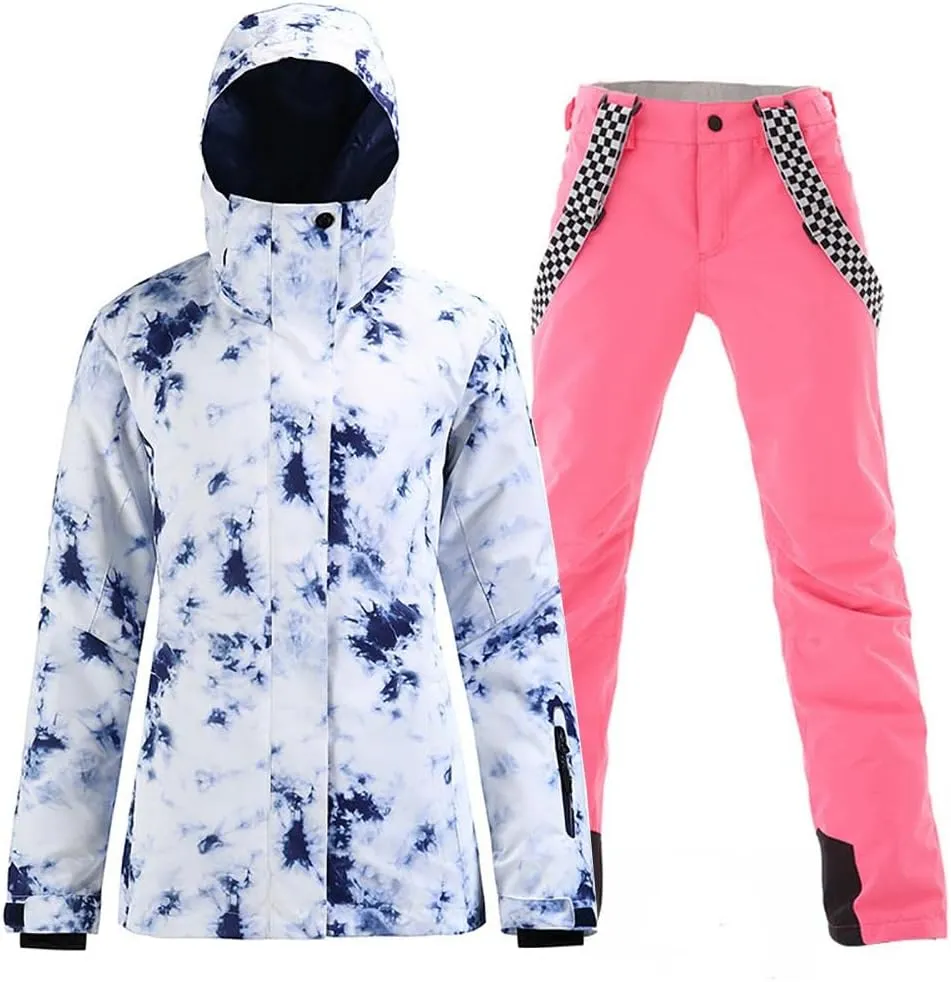 RIUIYELE Women's Ski Suit Windproof Waterproof Snowboard Colorful Printed Ski Jacket and Pants Set