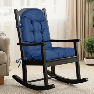 Rocking Chair Cushion Outdoor/Indoor 44x19 Inch, Waterproof Thick High Back Patio Chair Cushions, 3 Non-Slip Designs of Tufted Rocking Chair Pads, Blue
