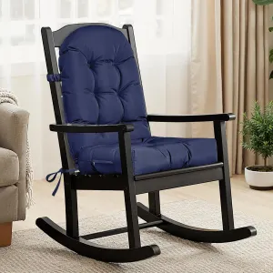 Rocking Chair Cushion Outdoor/Indoor 44x19 Inch, Waterproof Thick High Back Patio Chair Cushions, 3 Non-Slip Designs of Tufted Rocking Chair Pads, Navy Blue