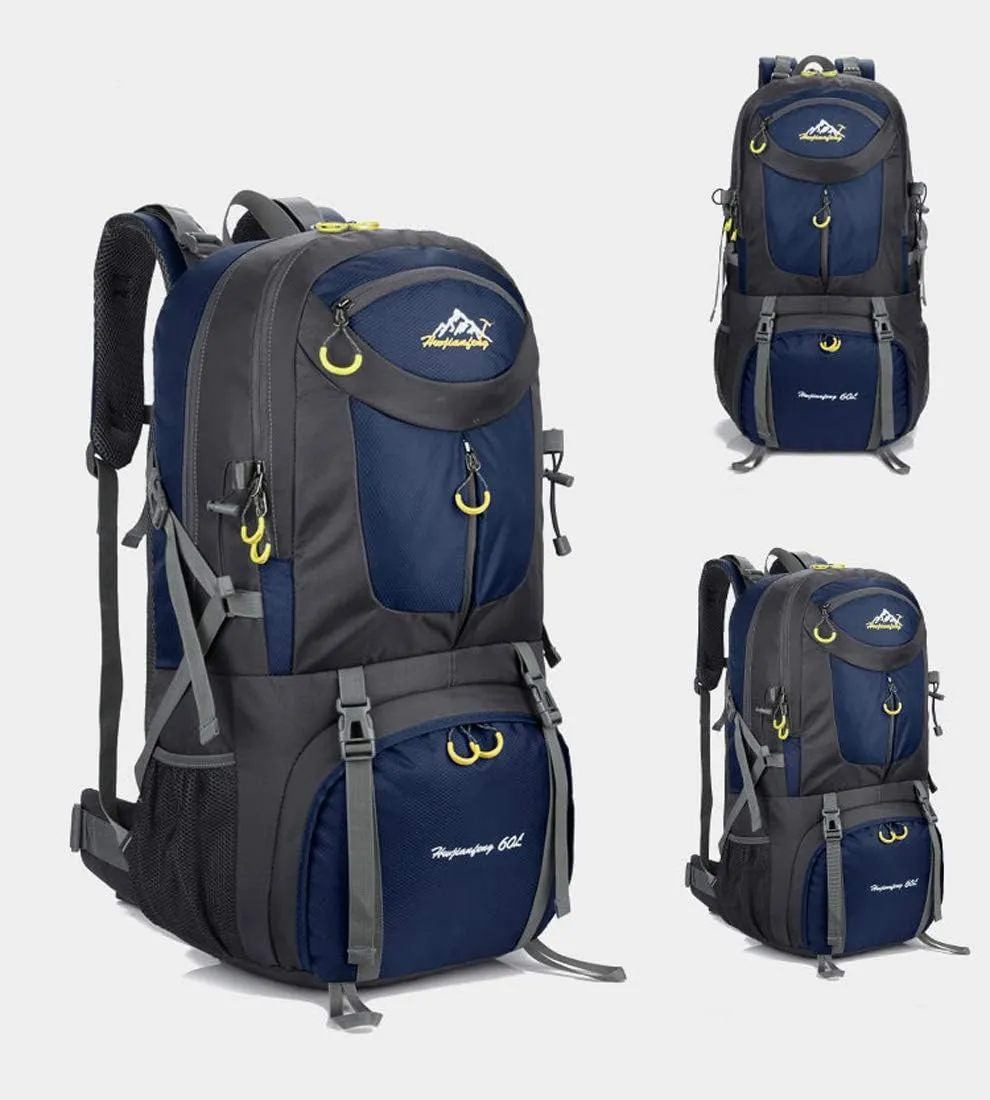 Rojeam Travel Hiking Backpack 40L/50L/60L Daypack for Sport Outdoor Cycling Trekking Climbing Camping, Navy Blue, 60L